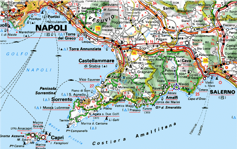 Mapa de Nápoles y la Costa Amalfitana